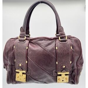 Vintage Juicy Couture Burgundy Leather Satchel Handbag Y2K Gold Accents
